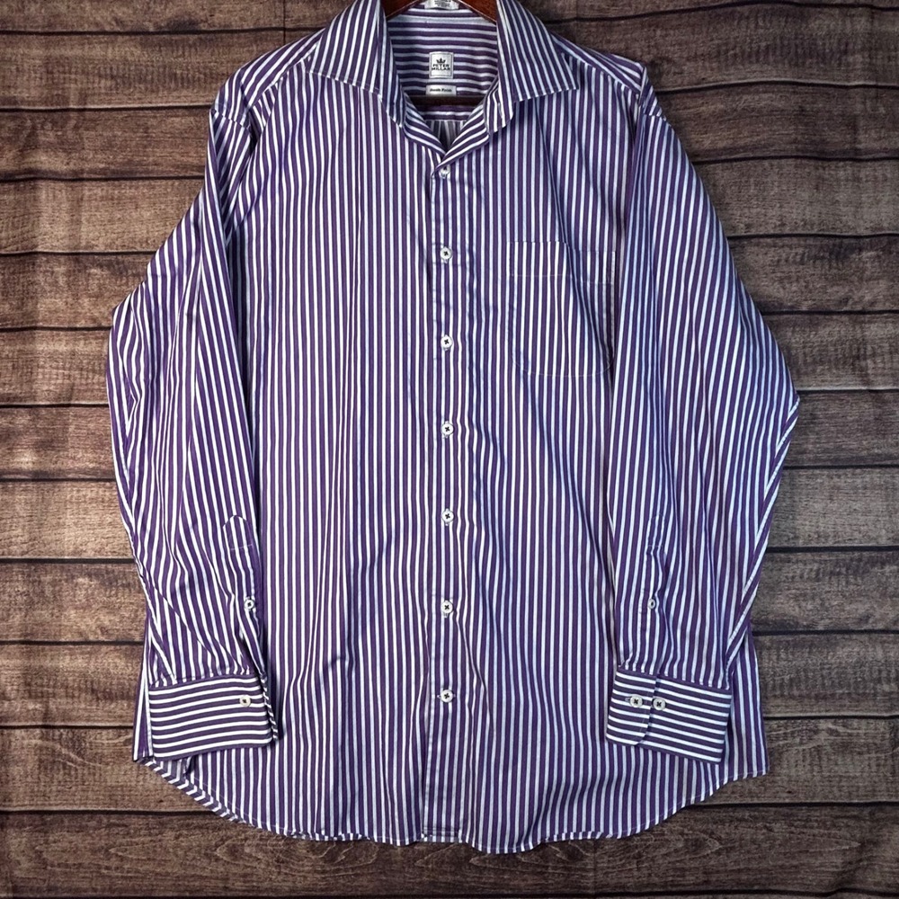 Peter Millar Seaside Finish Mens XL Purple White Striped Cotton Button Down